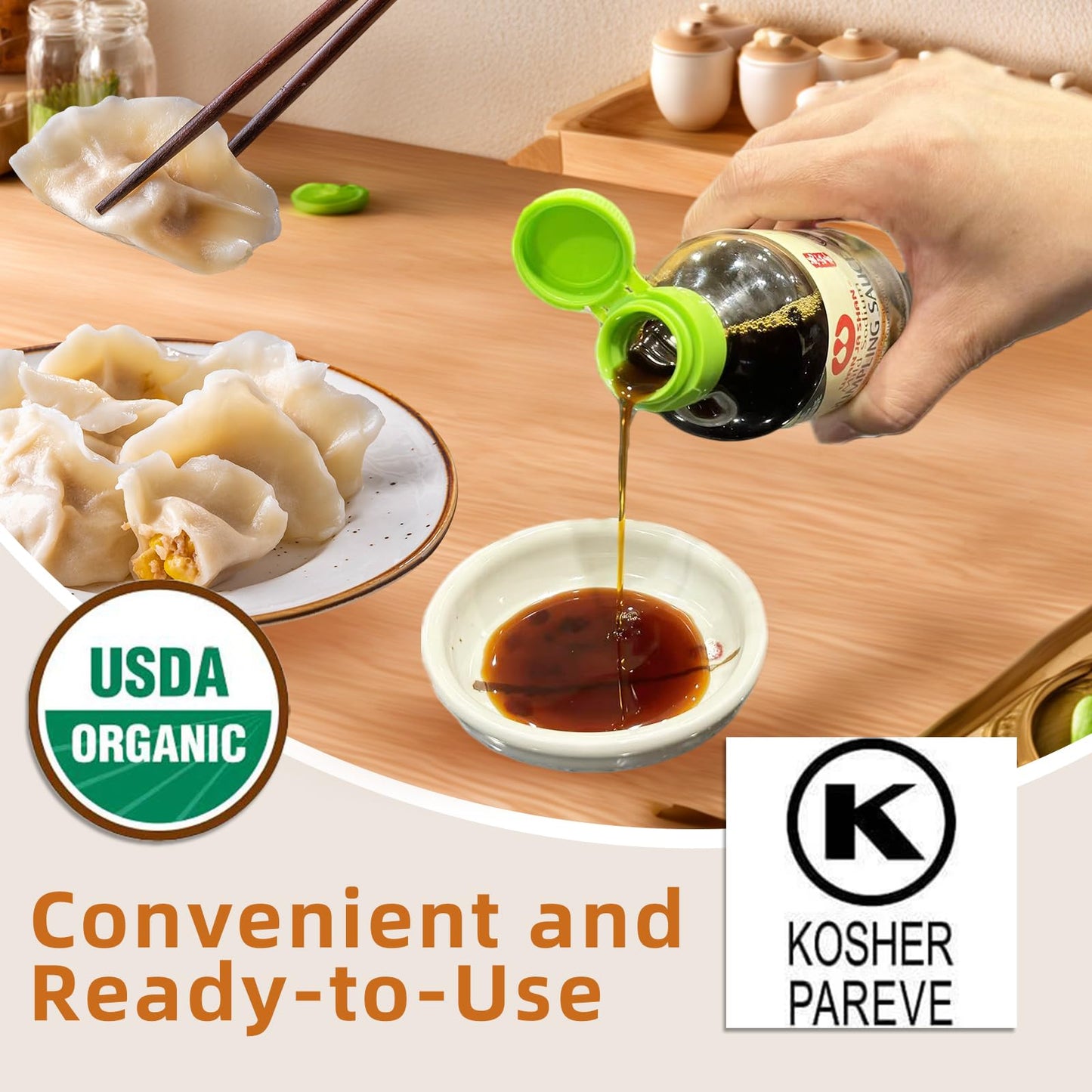 Wan Ja Shan Organic Dumpling Sauce 6.7 Oz, Pack of 4, GLUTEN FREE, FAT FREE, MILD SODIUM Great for Dumpling Dipping-Gyoza Dipping, MADE IN USA