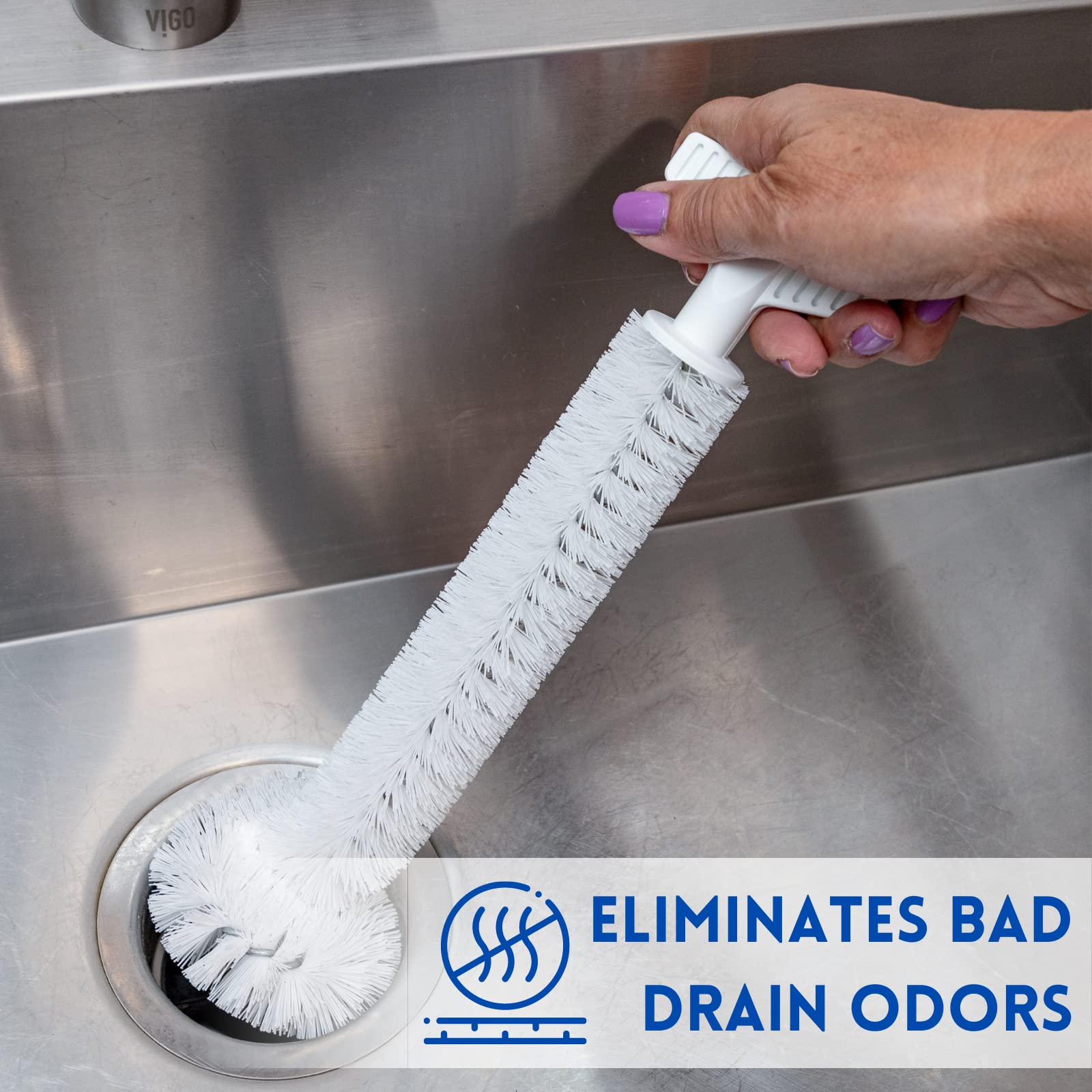Universal Garbage Disposal Cleaner - 12" Long Kitchen Sink & Drain Cleaning Brush - Sturdy T-Grip Handle Disposer Cleaner - Removes Residue & Odor