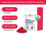 KOYAH - Organic Raspberry Powder 30 Servings (1 Scoop = 15 Raspberries), Freeze-Dried, Whole-Berry Powder, Equivalent to 450 Raspberries