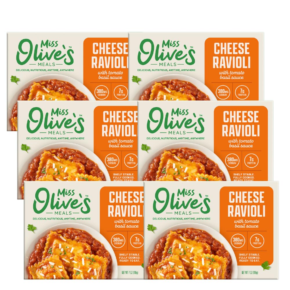 Miss Olive's Ready Meals Shelf Stable Cheese Ravioli, 6 Pack, 7oz