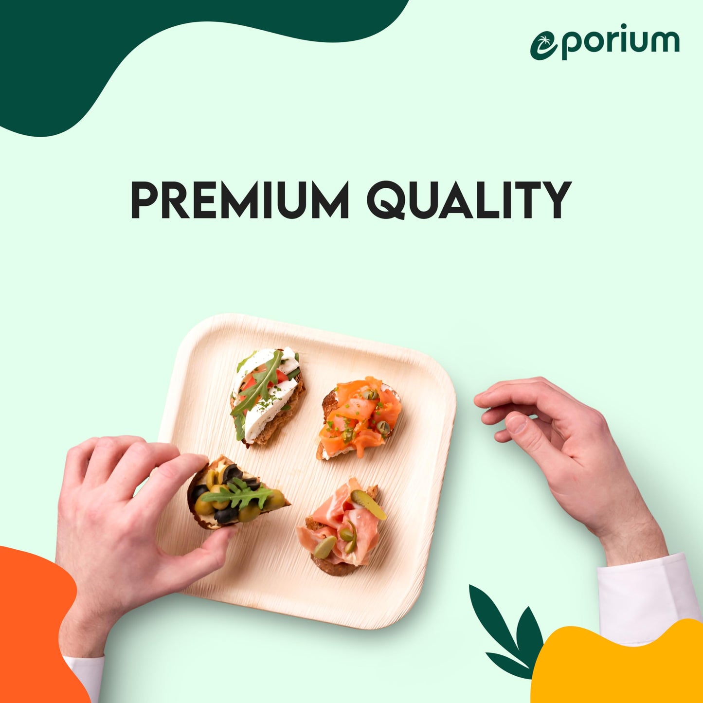 EPORIUM 8 Inch Square Palm Leaf Plates (50-Pack) I Compostable Disposable Dinnerware | Premium Quality I Eco-Friendly Plates Sustainable Heavy Duty