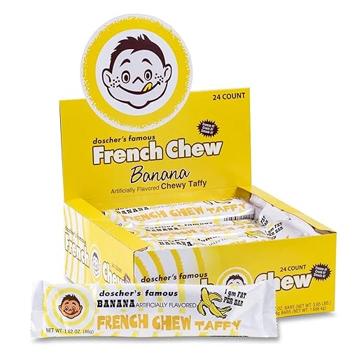 French Chew Taffy, Classic, Soft & Chewy Banana Candy, Made in the USA, Pack of 24