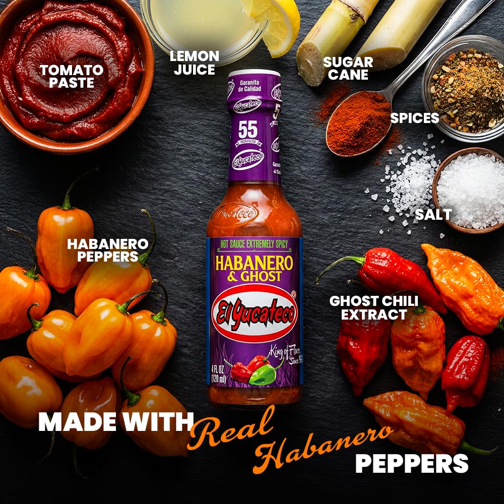 El Yucateco Habanero & Ghost Hot Sauce, Extremely Spicy, Authentic Mexican Chili Sauce, 4 fl oz (Pack of 2)