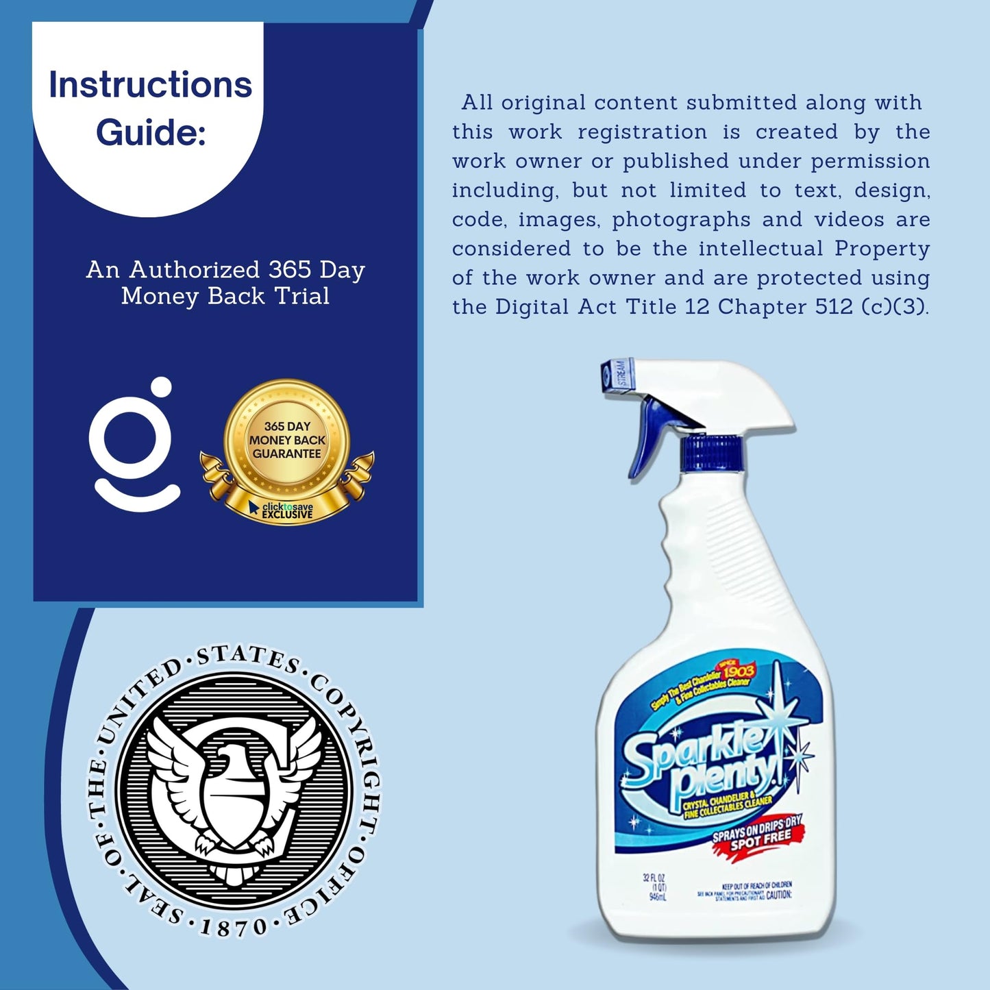 Sparkle Plenty Chandelier Cleaner Drip Dry Spray No Wipe - Dust Remover & Streak Free Glass Cleaner Spray for Crystal Chandelier & Window Screen