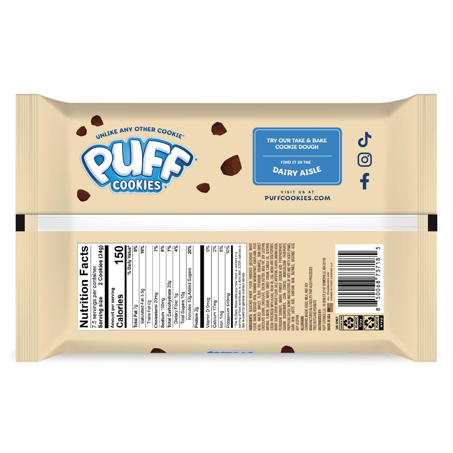 Puff Chocolate Chip Cookies, Ready-To-Eat Soft Baked Cookies, Loaded with Chocolate, 9 Oz Resealable Package, Unlike Any Other Cookie (Fudge Brownie)
