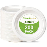 GREENESAGE Small Paper Plates 6 inch, 200 Pack Compostable Disposable Plates for Dessert, Cake, Appetizer