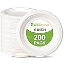 GREENESAGE Small Paper Plates 6 inch, 200 Pack Compostable Disposable Plates for Dessert, Cake, Appetizer