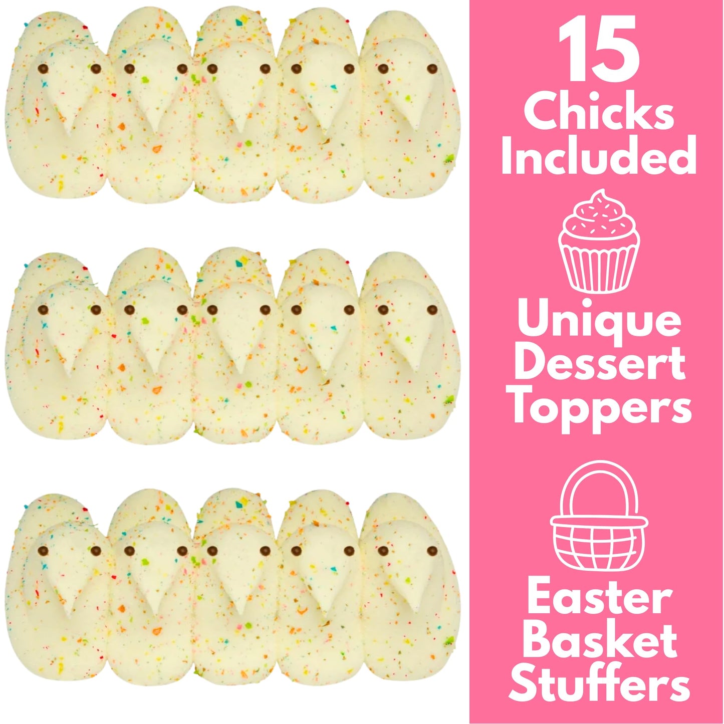 Birthday Party Cake Peeps, Marshmallow Chicks, Easter Basket Stuffers, 5 Count Chicks, Pack of 3