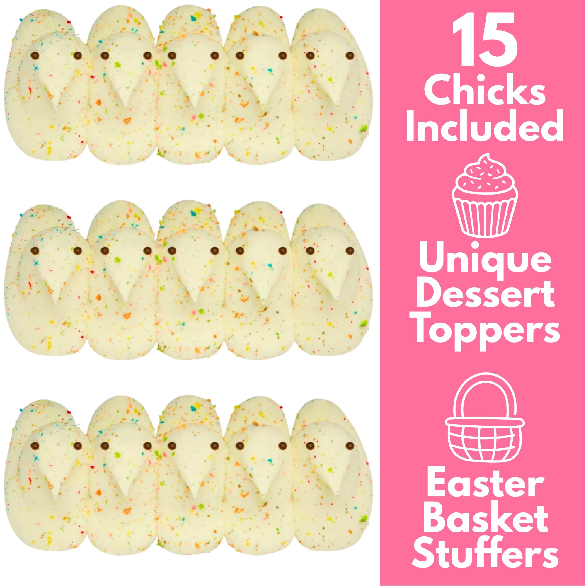 Birthday Party Cake Peeps, Marshmallow Chicks, Easter Basket Stuffers, 5 Count Chicks, Pack of 3