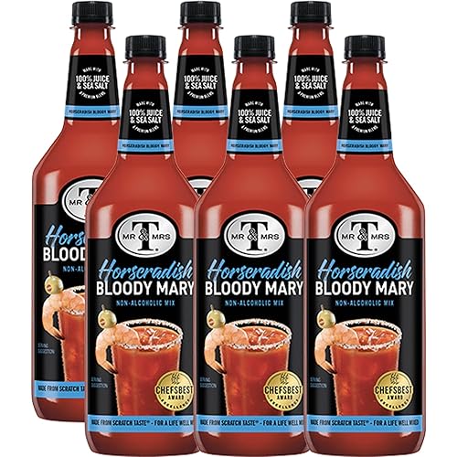 Mr & Mrs T Horseradish Bloody Mary Mix, 1L Bottle, - Premium Cocktail Mixer for Bloody Marys, Ready to Use