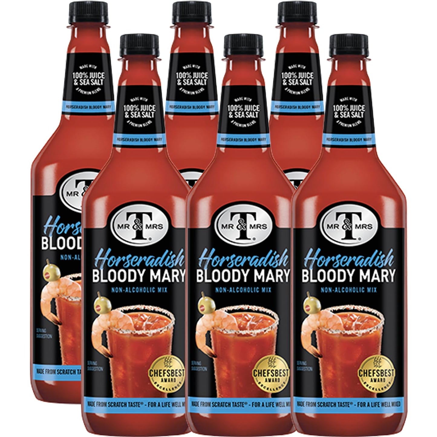 Mr & Mrs T Horseradish Bloody Mary Mix, 1L Bottle, - Premium Cocktail Mixer for Bloody Marys, Ready to Use