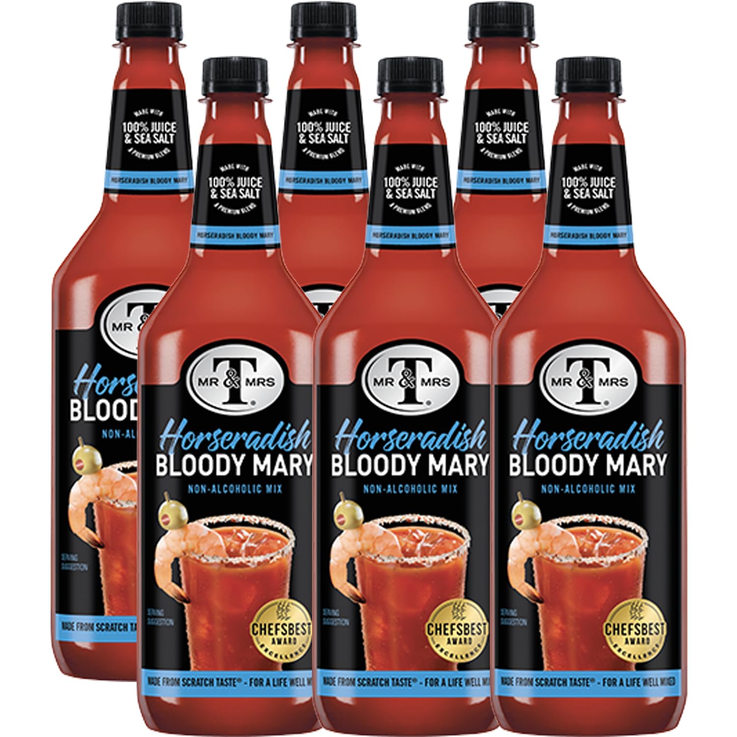 Mr & Mrs T Horseradish Bloody Mary Mix, 1L Bottle, - Premium Cocktail Mixer for Bloody Marys, Ready to Use