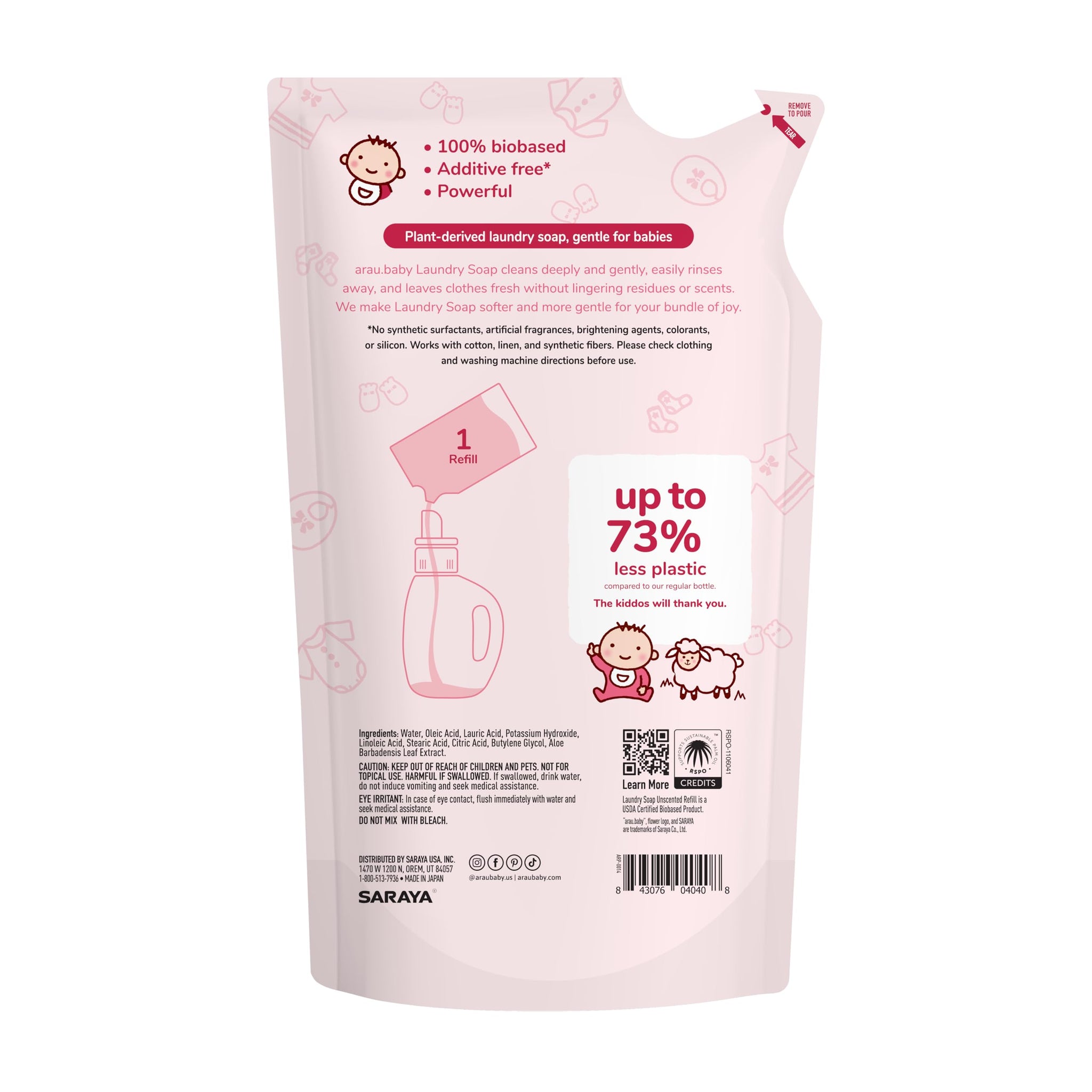 Arau Baby Laundry Soap Refill, Unscented, Plant Based Formula, Safe for Sensitive Skin, Baby Laundry Detergent with No Artificial Fragrance or