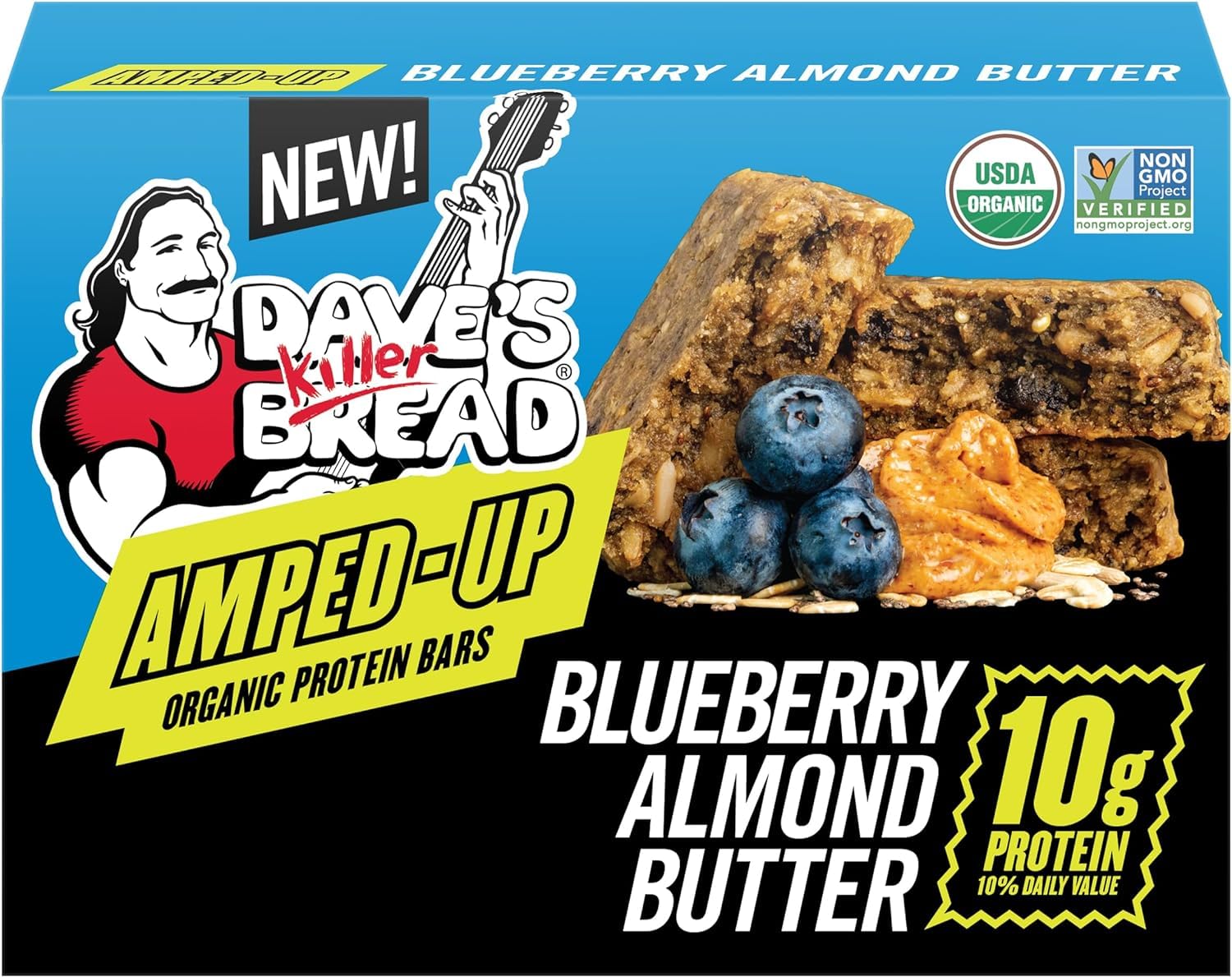 Dave's Killer Bread Blueberry Almond Butter Amped-Up Protein Bars 4 CT + Peanut Butter Chocolate Chunk Amped-Up Protein Bars 4 CT (1 of each) Variety
