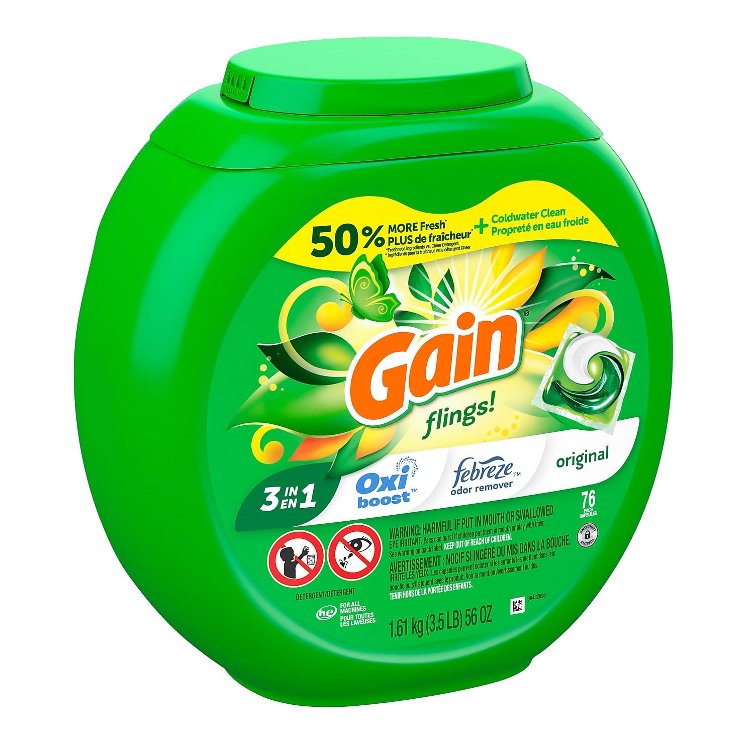 Gain Flings Laundry Detergent Pacs, Original Scent, 81 count