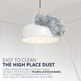 ZZ LAZYCOTTAGE Duster with Extension Pole & Flexible Head, Gray Feather Duster, Long Ddusters for Cleaning for High Ceilings, Walls, Fans, Cobweb