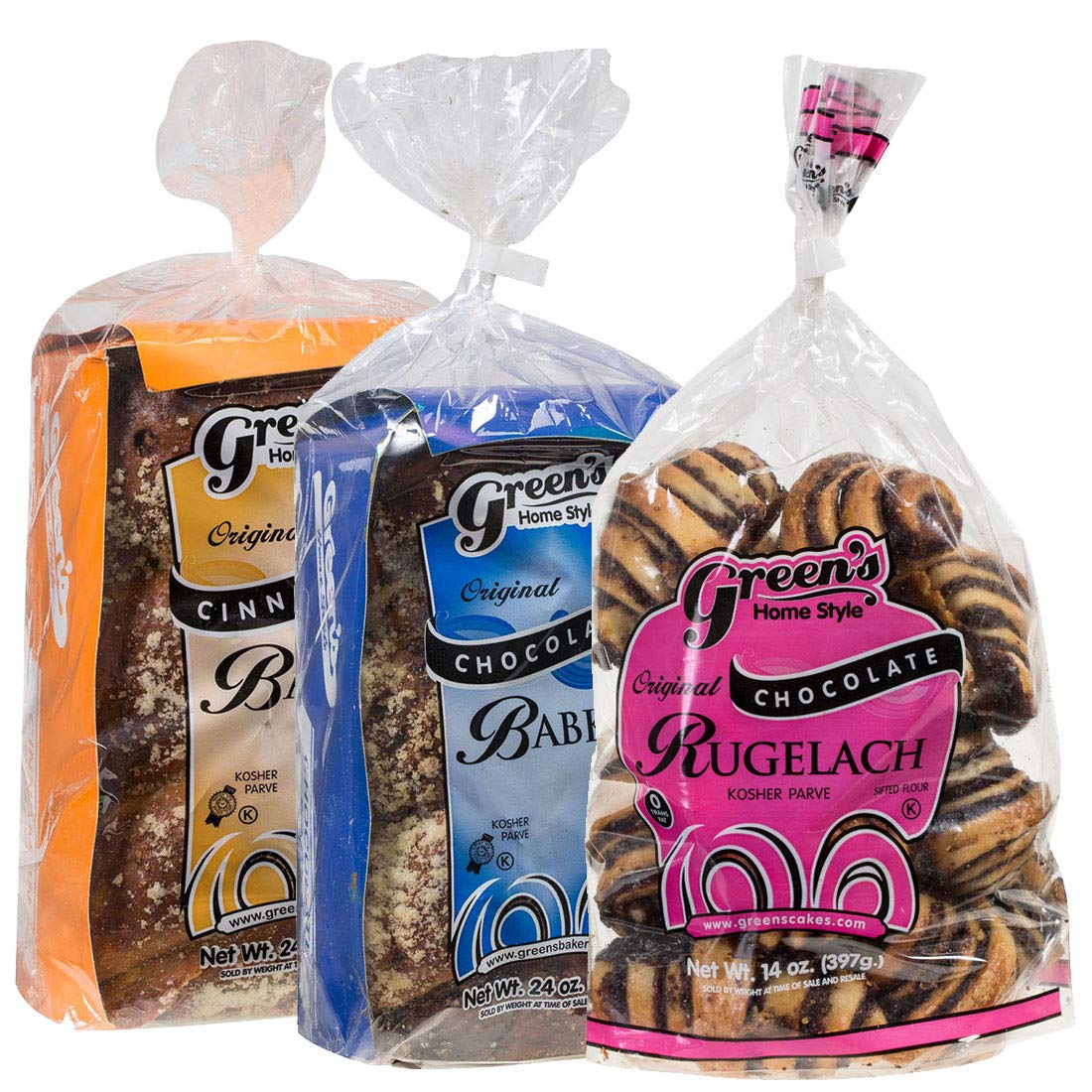 Green's Babka & Rugelach Value Pack - (1) 24oz Chocolate Babka,(1) 24oz Cinnamon Babka, (1) 14oz Chocolate Rugelach