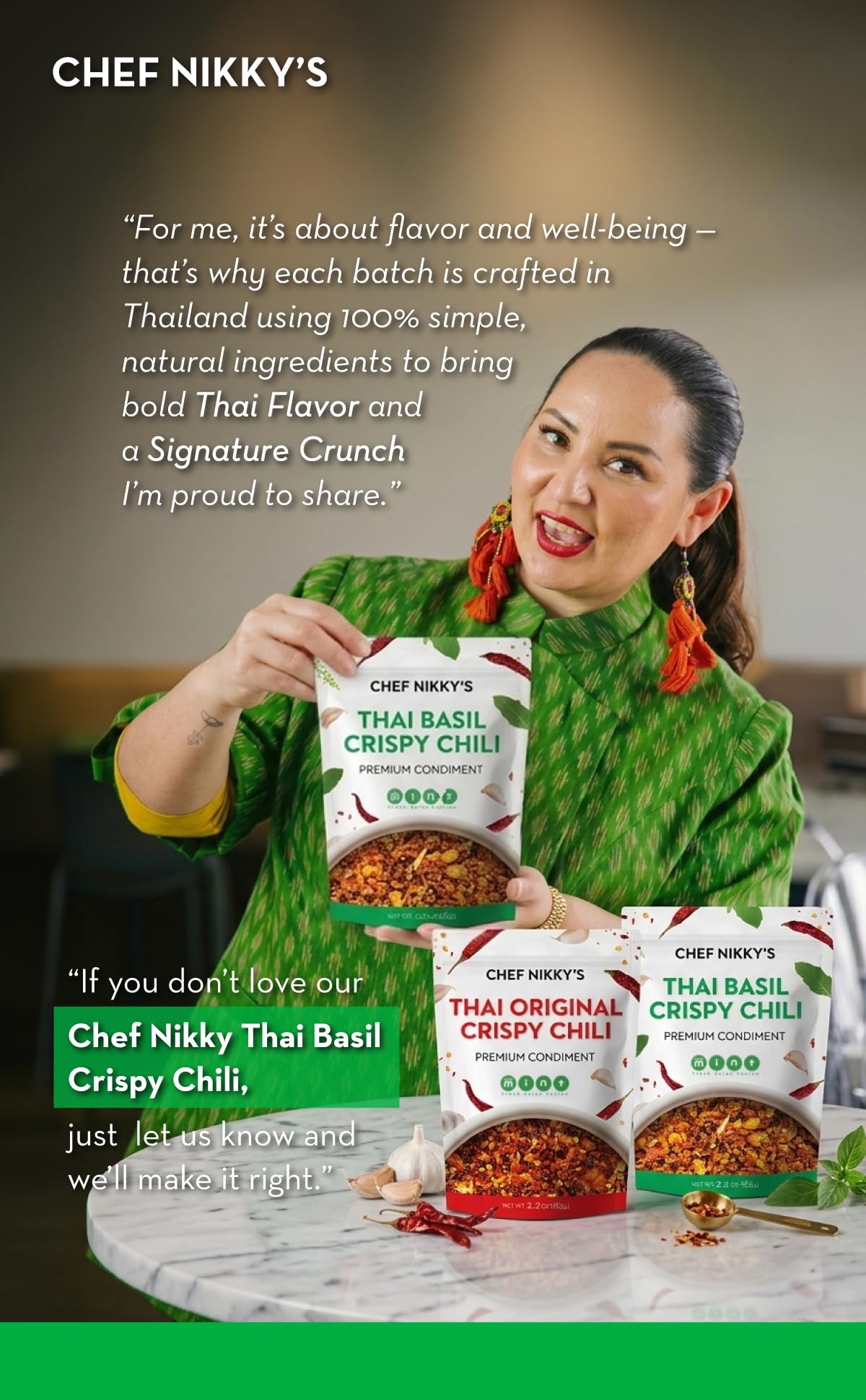 CHEF NIKKY'S THAI BASIL CRISPY CHILI - Thai Basil Flavor - a Premium Hot Sauce with a Nice Chili Crunch - No MSG - Garlic Oil with Chili Crisp, Basil