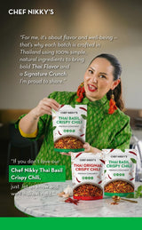 CHEF NIKKY'S THAI BASIL CRISPY CHILI - Thai Basil Flavor - a Premium Hot Sauce with a Nice Chili Crunch - No MSG - Garlic Oil with Chili Crisp, Basil