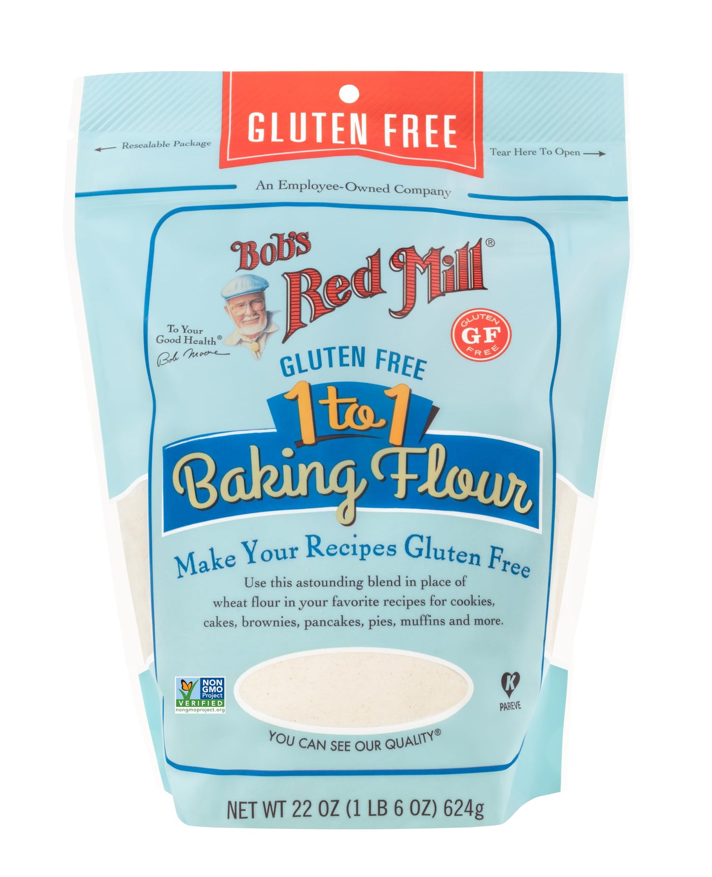 Bob's Red Mill Gluten Free 1 to 1 Baking Flour, 22oz (Pack of 1) - Non GMO, Vegan, Kosher