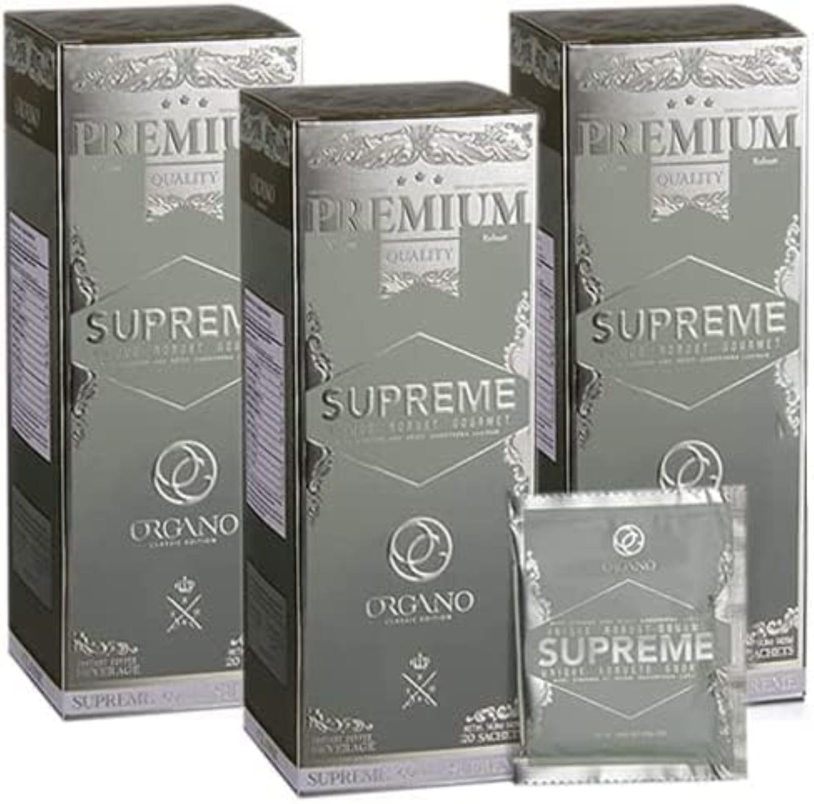 3 Boxes ORGANO Café Supreme, 100% Ganoderma Lucidum with Ginseng (60 Sachets)