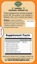 Herbal Cup Ayurveda Turmeric Tea, Organic Cinnamon Moringa, No Caffeine Herbal Supplement (16 Count, Pack of 3)