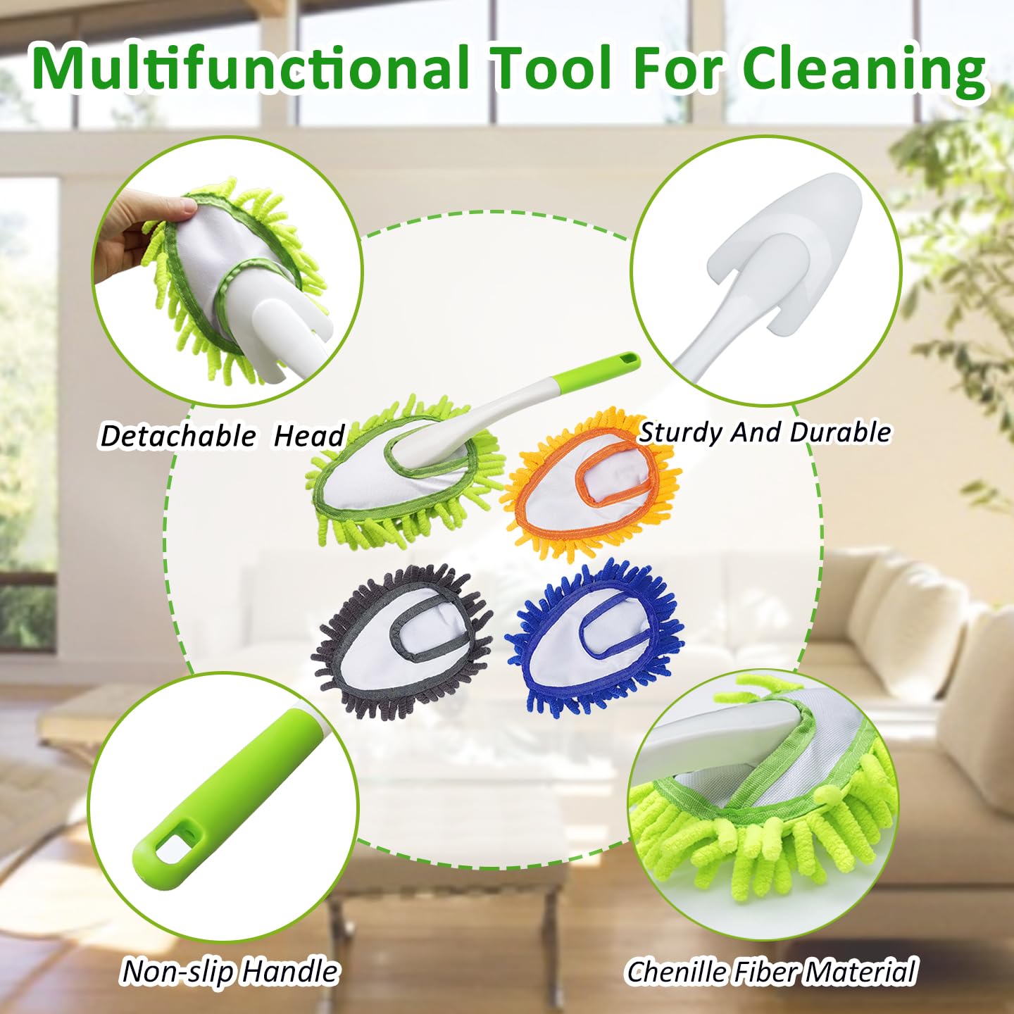 Microfiber Feather Duster,13 Inch Length, with 4 pcs Washable Cloth, Car Duster, Perfect for Cleaning Windows, Tables, Cars,Furniture, Keyboards