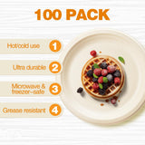 yeehigh 100% Compostable Paper Plates, 9 Inch-50 Pack, Heavy Duty Sugarcane Bagasse Plate, Natural Uncoated and Unbleached Dinnerware, suitable