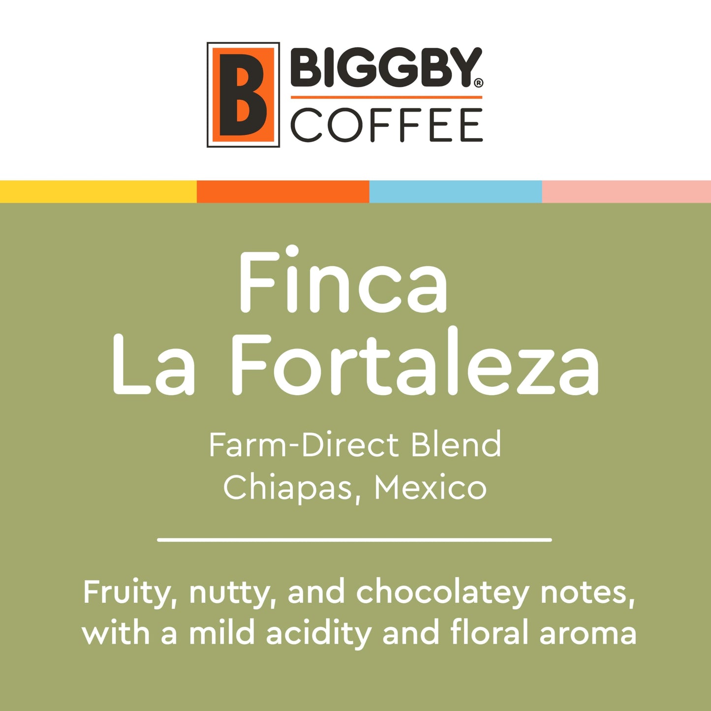 BIGGBY® La Fortaleza Whole Bean Coffee,100% Farm-Direct, 8oz Bag, Medium Roasted