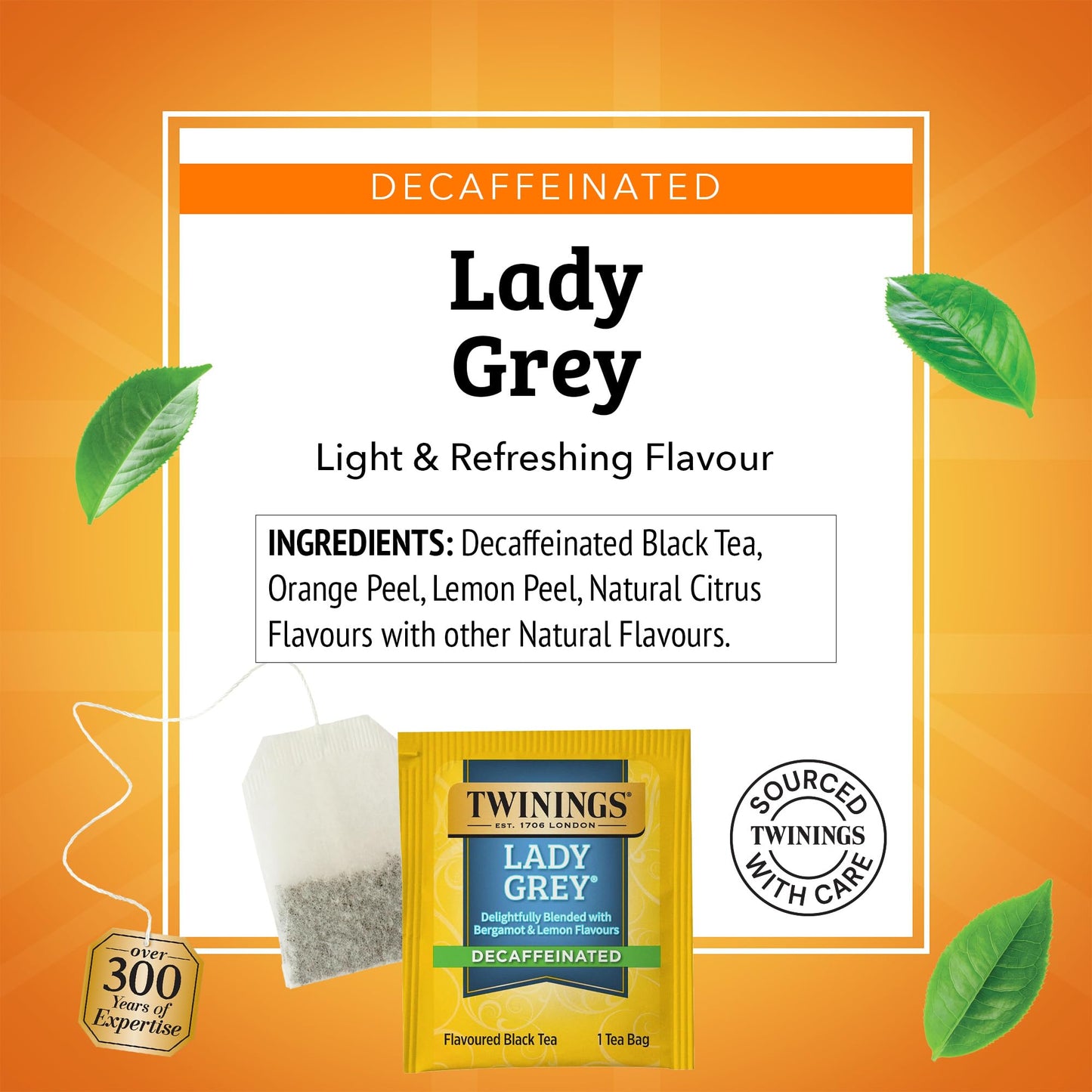 Twinings Lady Grey and Decaf Lady Grey Black Tea, 2-20 Count Packs, 40 Tea Bags, Light & Citrusy, Individually Wrapped Bags, Enjoy Hot or Iced