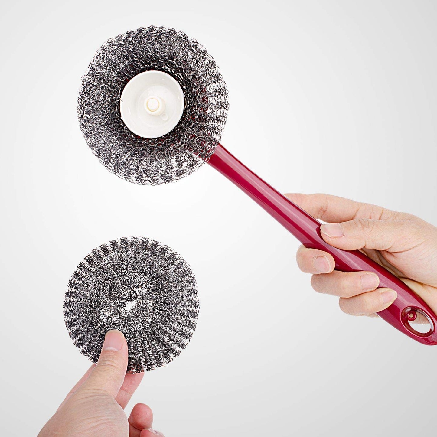 Rederdjskj Kitchen Stainless Steel Sponges Scourer Set with Handle Pack of 3, Large Stainless Steel Scrubbers - Metal Scouring Pads Kitchen Cleaning