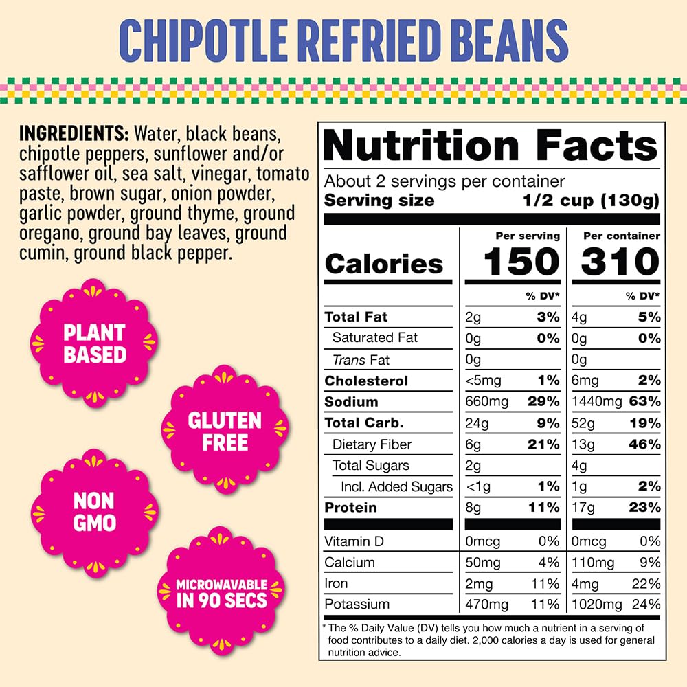 Somos Chipotle Refried Black Beans, 10 Ounce