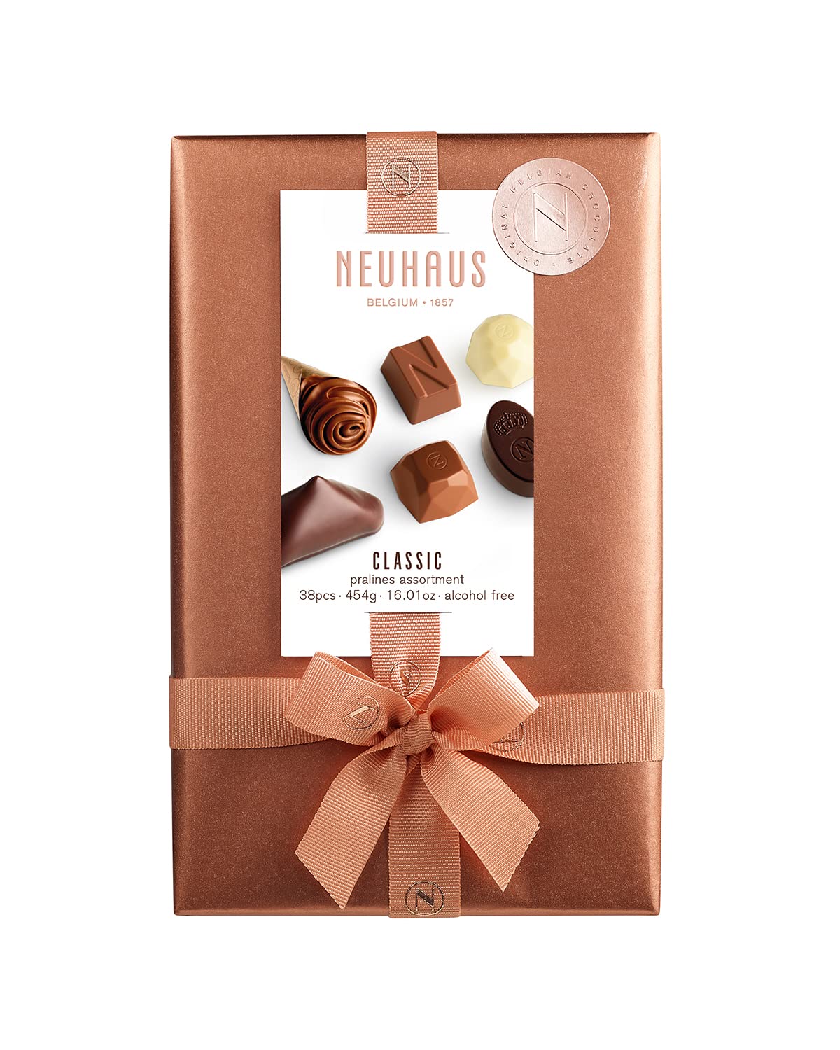Neuhaus Belgian Chocolate Classic Ballotin 1 lb Assorted Chocolates - 38 Pieces Assorted Milk, White & Dark Chocolate Pralines - Gift Box