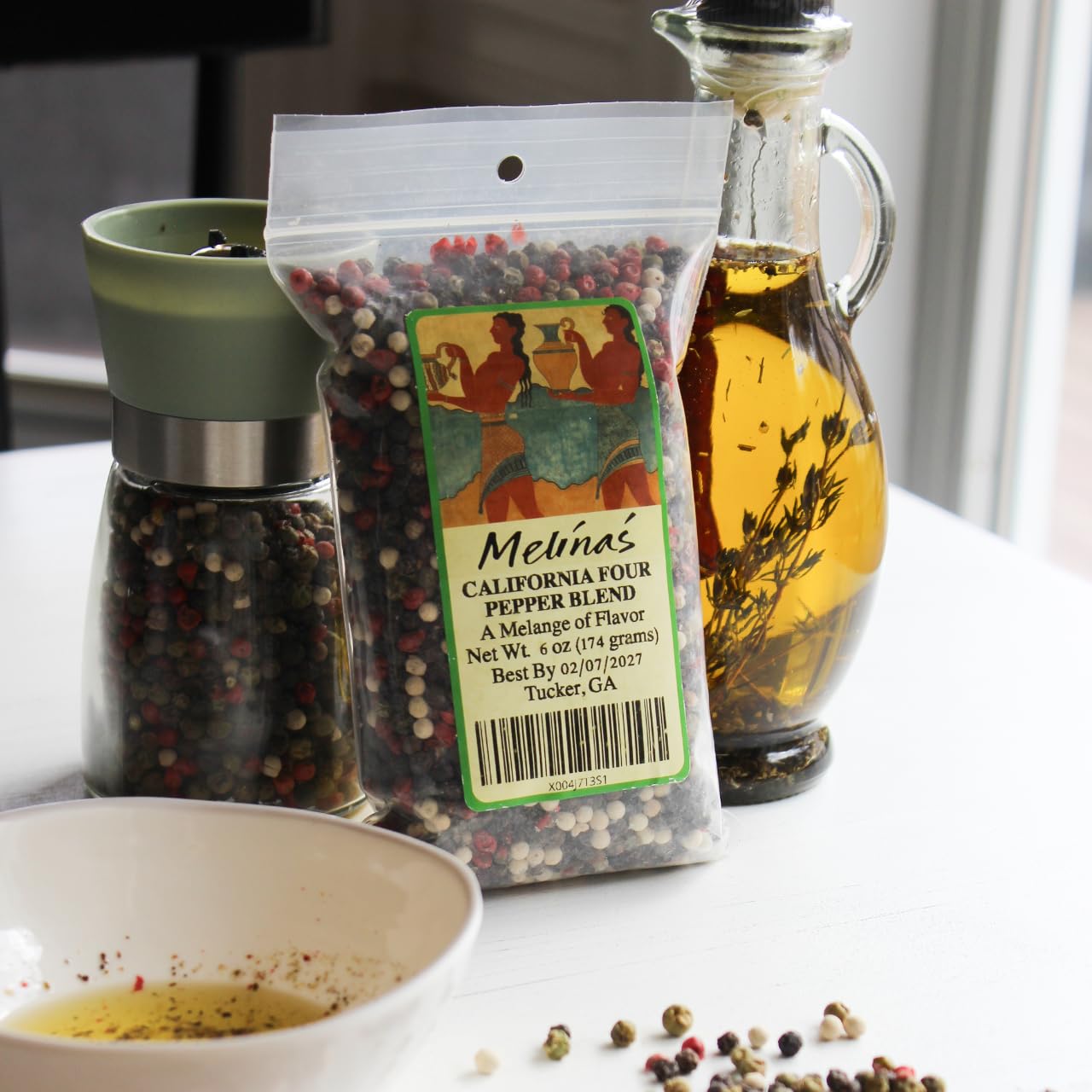Melina’s California Four Pepper Blend - Whole Peppercorns (Black, White, Pink & Green) - 6 oz | Gourmet & Rainbow Peppercorns for Grinder Refill |