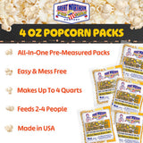 4oz Popcorn Machine Popcorn Packets - Pre-Measured, Movie Theater Style, All in One Gourmet Pop Corn Kernels for Popping with Butter Flavored Salt