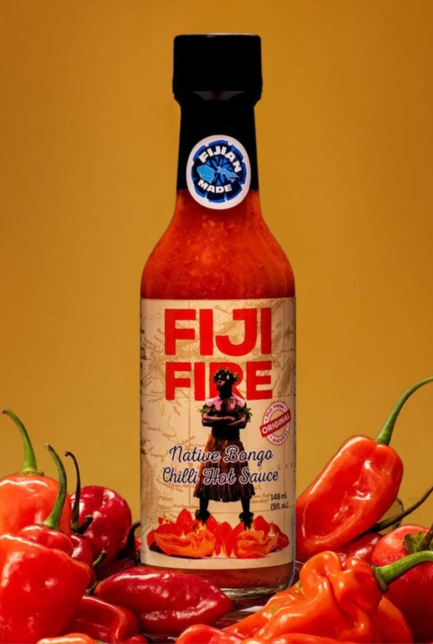 FIJI Fire Chilli HOT Sauce (Value Pack of 1 x 5 Oz Bottle) The Bongo Chilli, a delicious habanero with a sweet and fruity taste, that's native