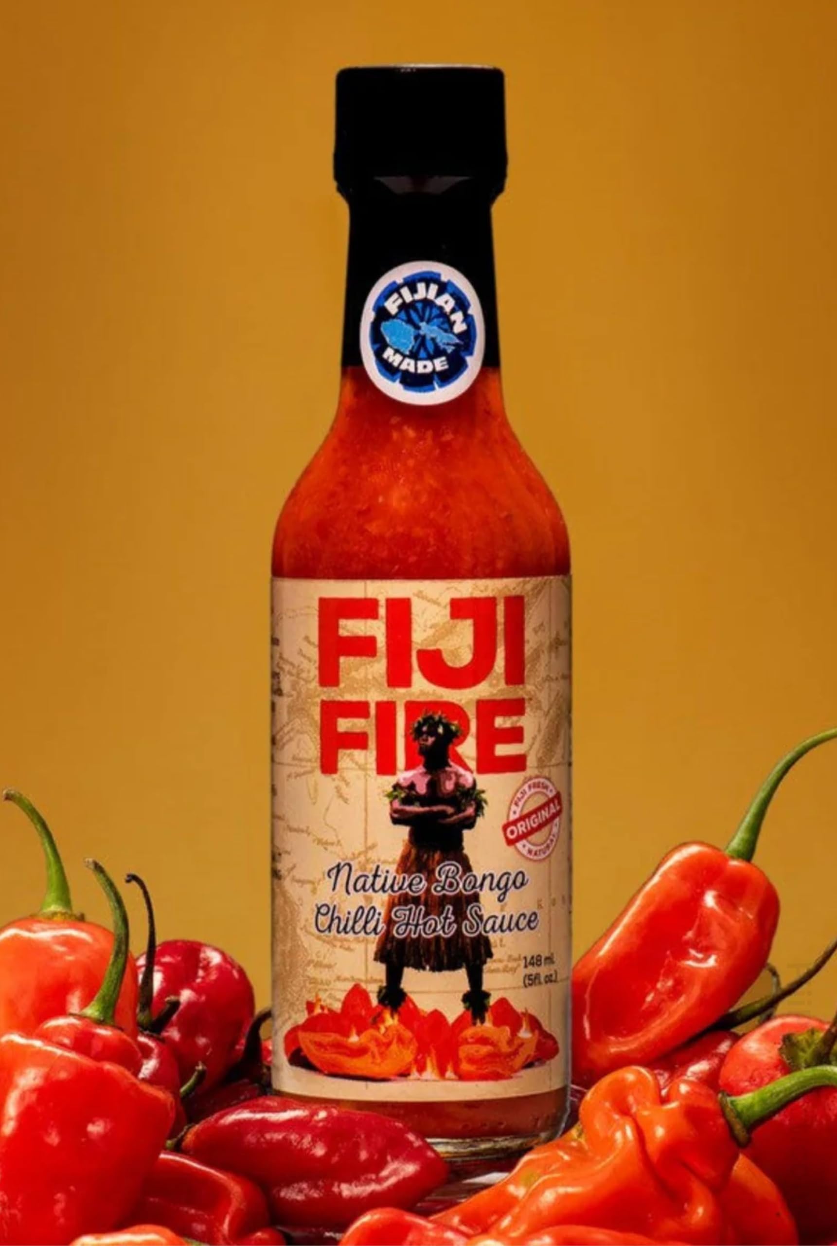 FIJI Fire Chilli HOT Sauce (Value Pack of 1 x 5 Oz Bottle) The Bongo Chilli, a delicious habanero with a sweet and fruity taste, that's native