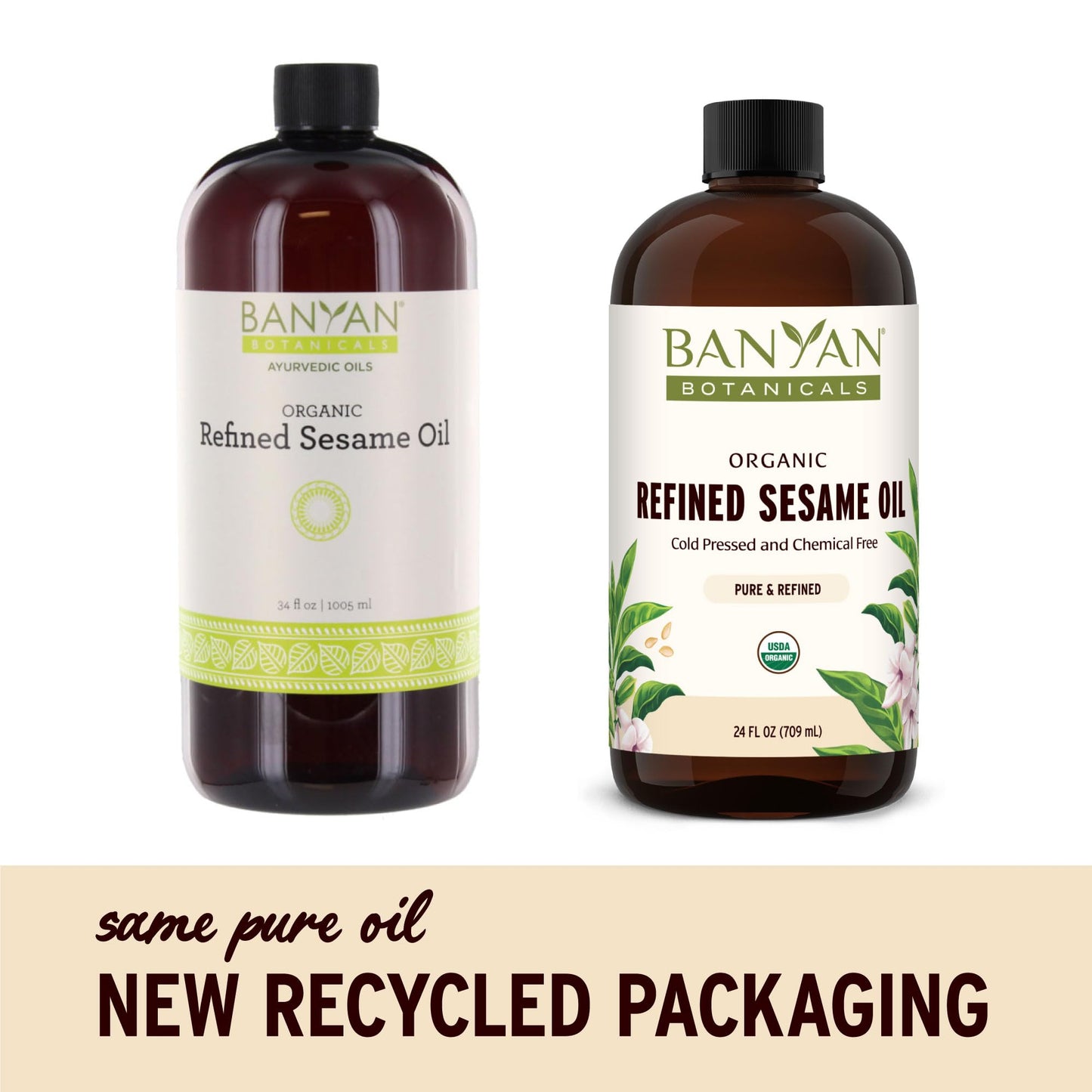 Banyan Botanicals Refined Sesame Oil - Organic Sesame Oil for Skin, Body, Hair & More - Multiple Sizes - 24 oz - Non GMO Sustainably Sourced Vegan