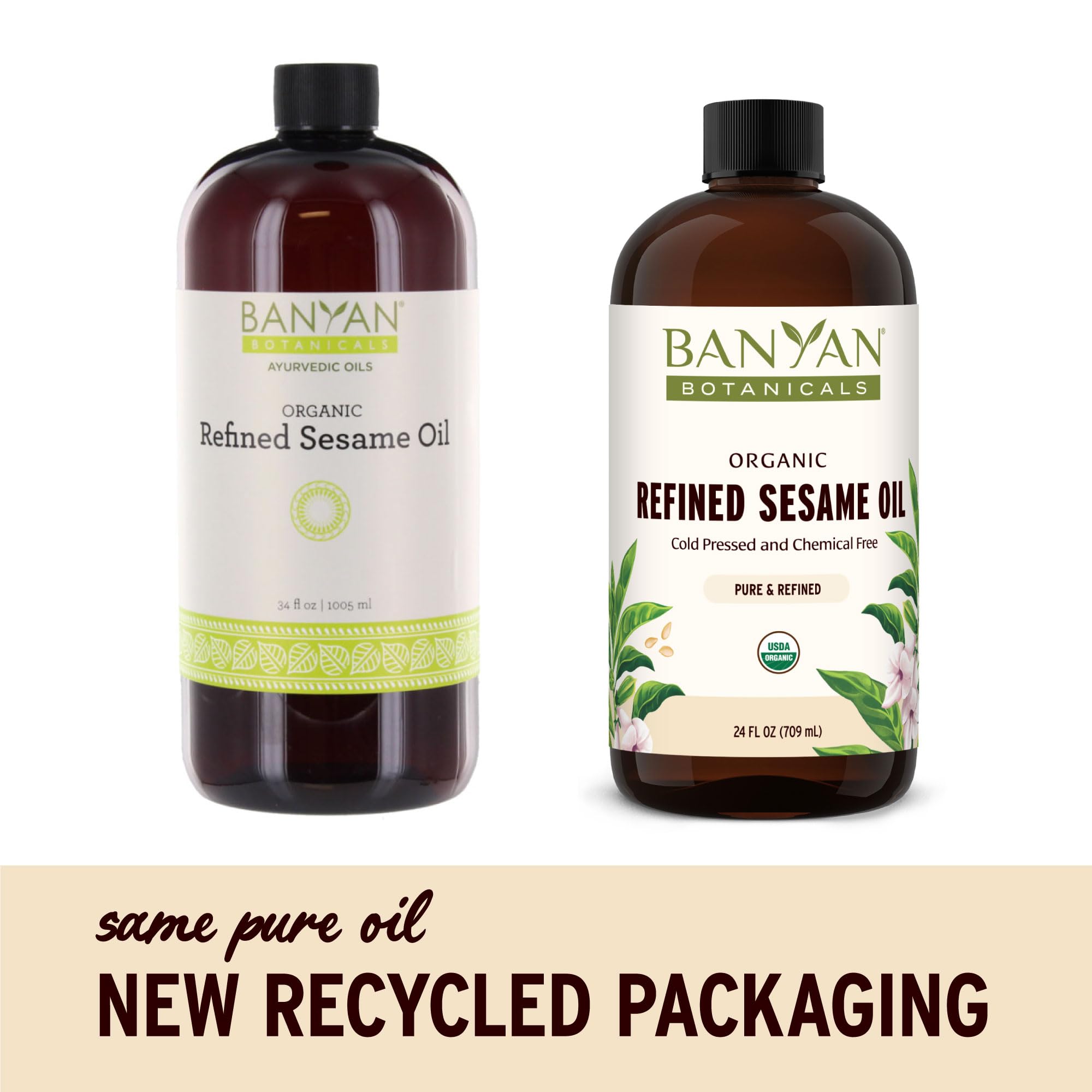 Banyan Botanicals Refined Sesame Oil - Organic Sesame Oil for Skin, Body, Hair & More - Multiple Sizes - 24 oz - Non GMO Sustainably Sourced Vegan