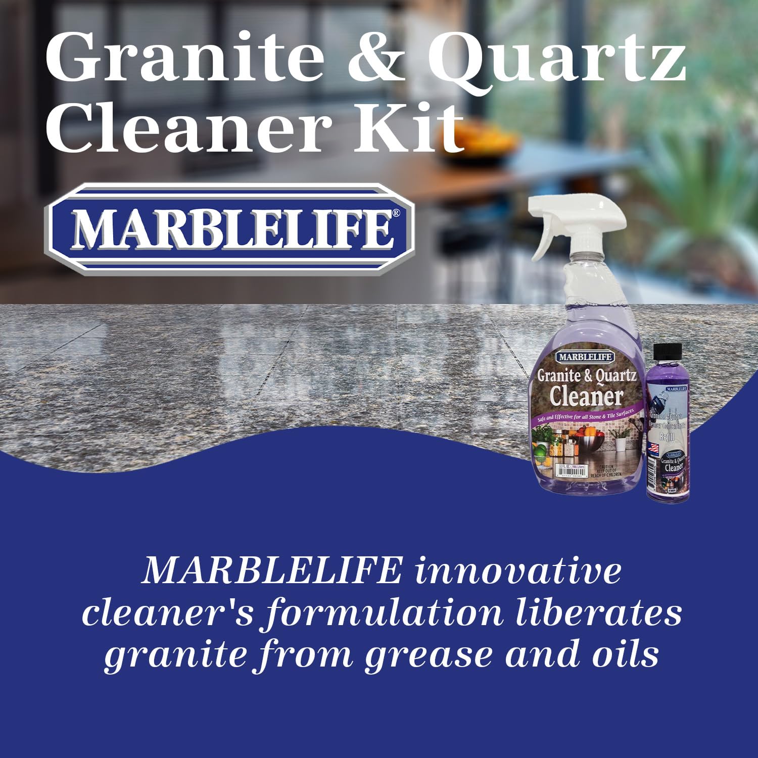 Marblelife Granite & Quartz Cleaner Kit, Ready-to-Use 32 oz Spray Cleaner + 4 oz Concentrate Refill, Daily Quartz & Granite Countertop Cleaner