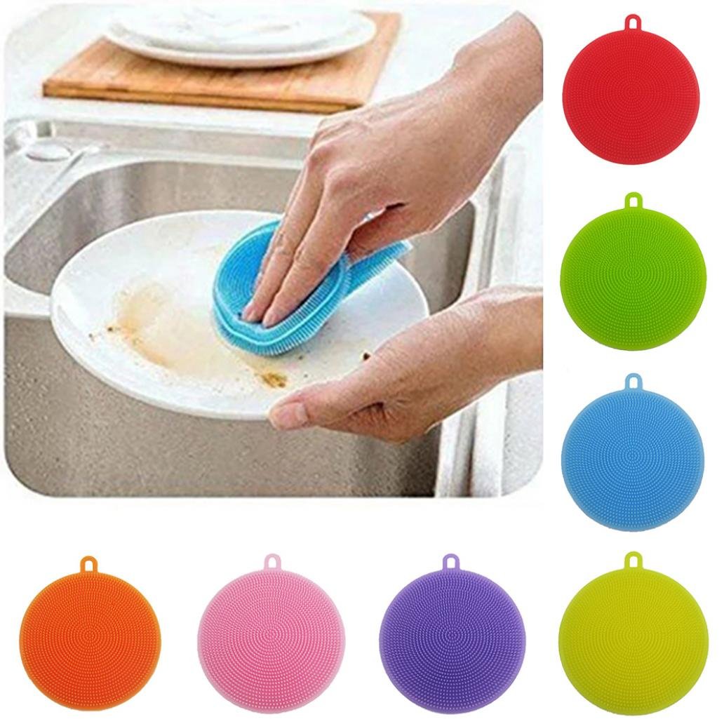 Round Silicone Dish Washing Sponge Cleaning Scrubber Brush Pad Kitchen Tool - Red zsjhtc
