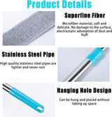 Retractable Gap Dust Clean Under Appliance Microfiber Duster Dust Cleaning Brush with Extendable 3 Pole (31.5''-59.1''),Bendable Removable Washable