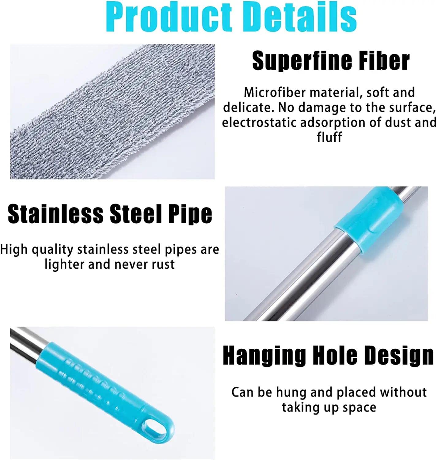 Retractable Gap Dust Clean Under Appliance Microfiber Duster Dust Cleaning Brush with Extendable 3 Pole (31.5''-59.1''),Bendable Removable Washable