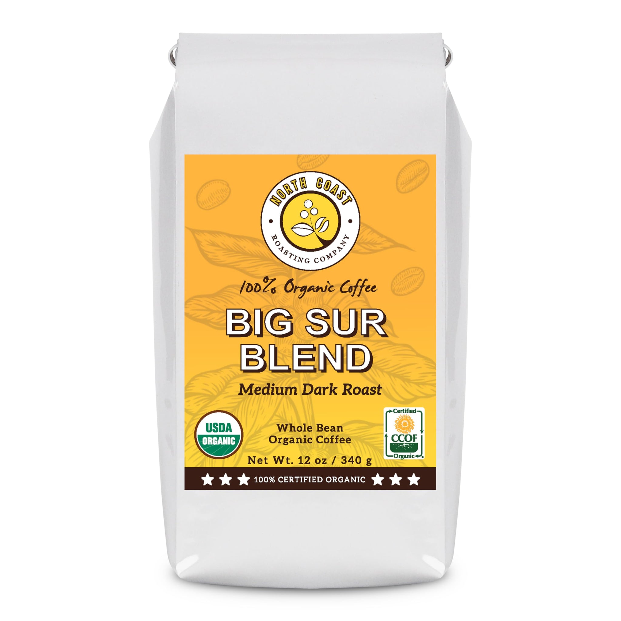 North Coast Roasting Company, Medium Dark Roast, Low Acid Organic Coffee, Whole Bean - Big Sur Blend, USDA Certified Organic Coffee Beans, 12 Ounce
