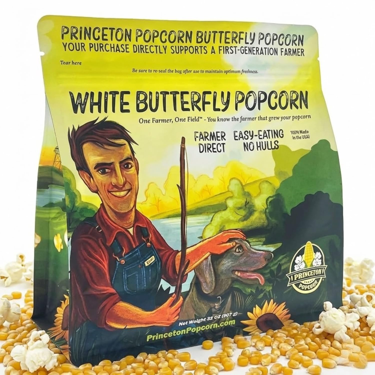 Farmer Direct Baby White Popcorn Kernels - Tender Hulless 2lb Bag - Freshness for Oil, Microwave, or Air Popper - Easy Eating, Delicious White