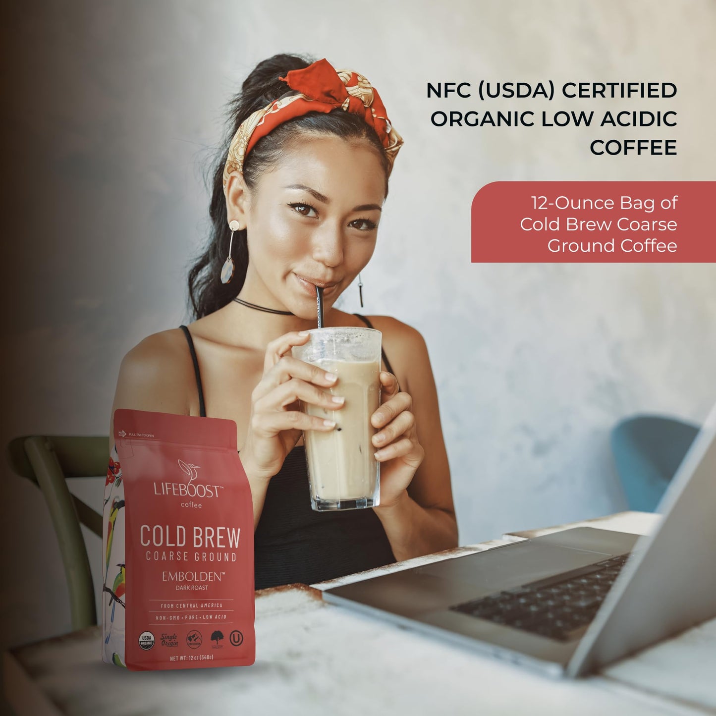 Lifeboost Dark Cold Brew Coffee - Single Origin Non-GMO USDA Organic Low Acid Coarse Ground Coffee for Cold Brew - 3rd Party Tested For Mycotoxins