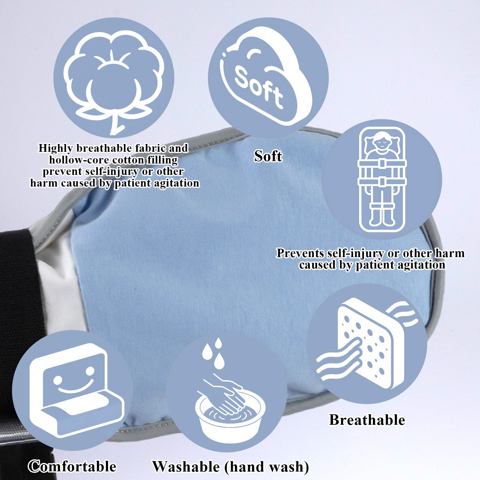 2-Pack Medical Restraint Gloves for Elderly & Dementia Patients, Anti-Scratch Medical Mittens with Removable Ties, Soft Skin-Friendly Hand Control