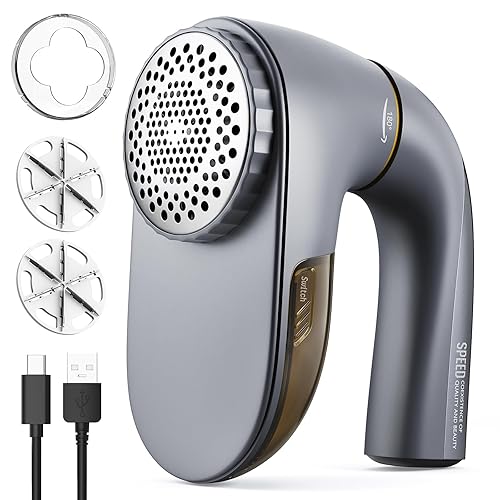POPCHOSE Fabric Shaver, Lint Remover for Clothes, Lint Shaver with 6-Leaf Blades & 2 Speed, 2000mAh Rechargeable, Sweater Shavers to Remove Pilling