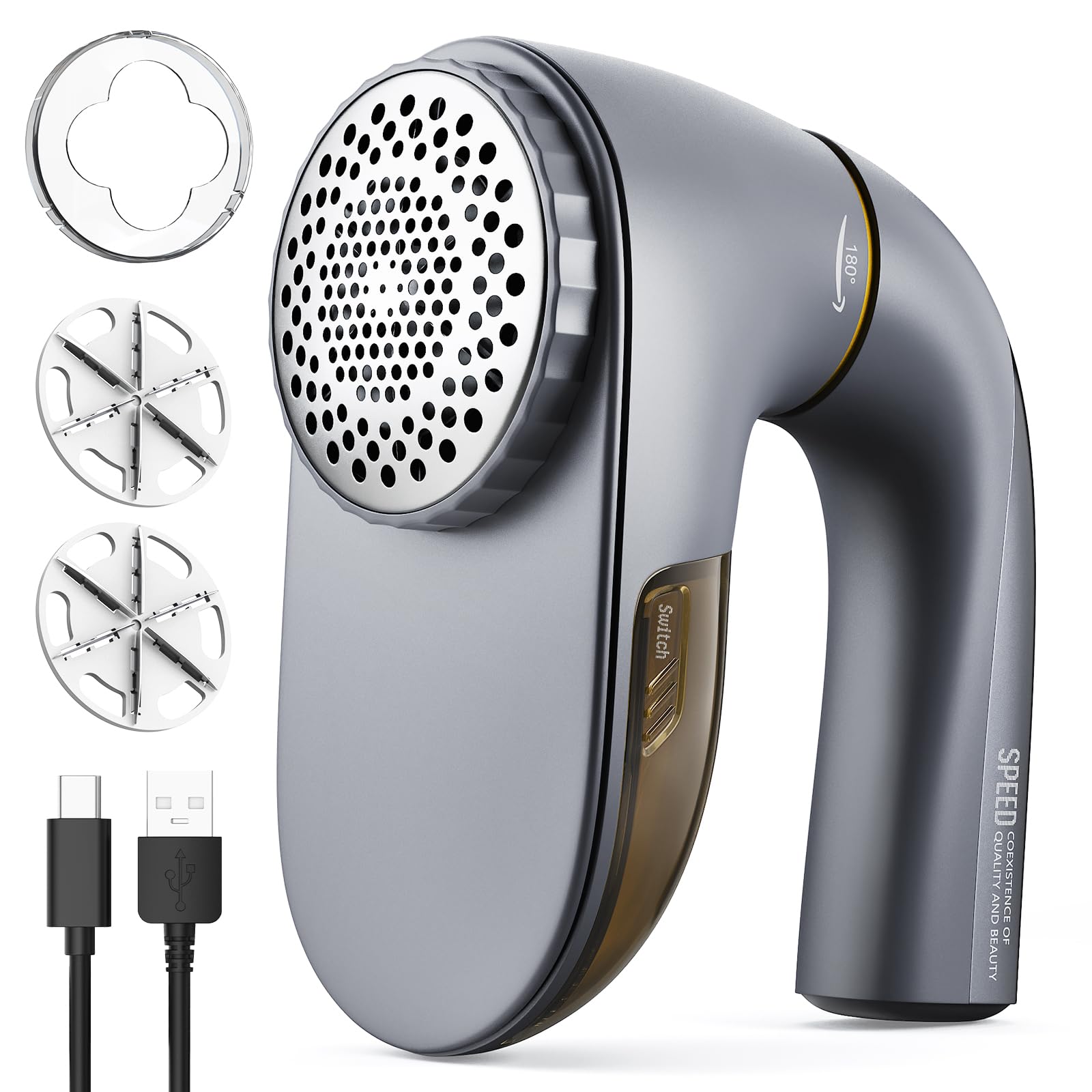 POPCHOSE Fabric Shaver, Lint Remover for Clothes, Lint Shaver with 6-Leaf Blades & 2 Speed, 2000mAh Rechargeable, Sweater Shavers to Remove Pilling