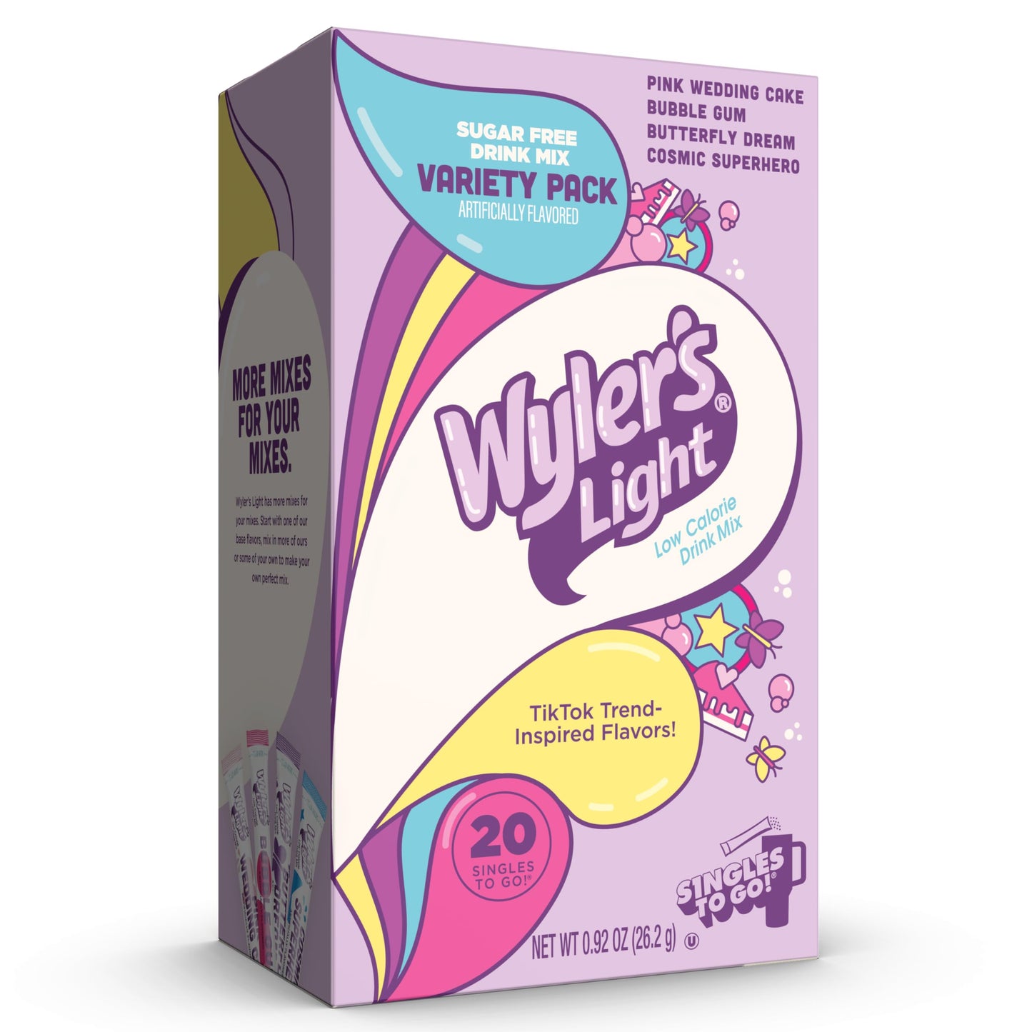 Wyler's Light Singles to Go Powder Packets, Variety Pack, Watertok Fun Flavors, Pink Wedding Cake, Bubble Gum,Butterfly Dream,Cosmic Superhero,Sugar